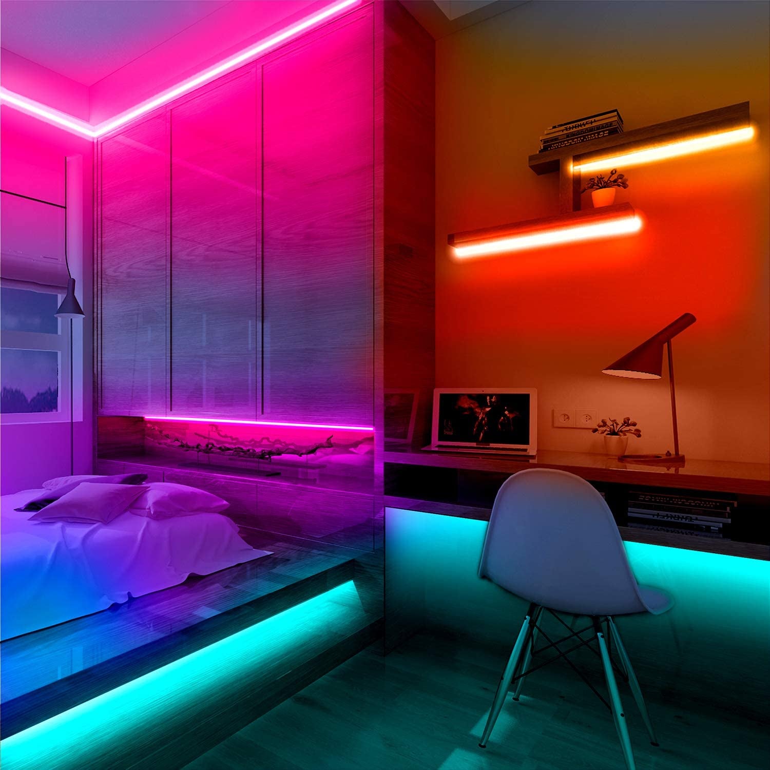 Led Lights Color Changing Led Strip Lights with Remote Controller 60 Ft, 2 Rolls of 30 Ft Led Lighting for Bedroom, Home Decoration